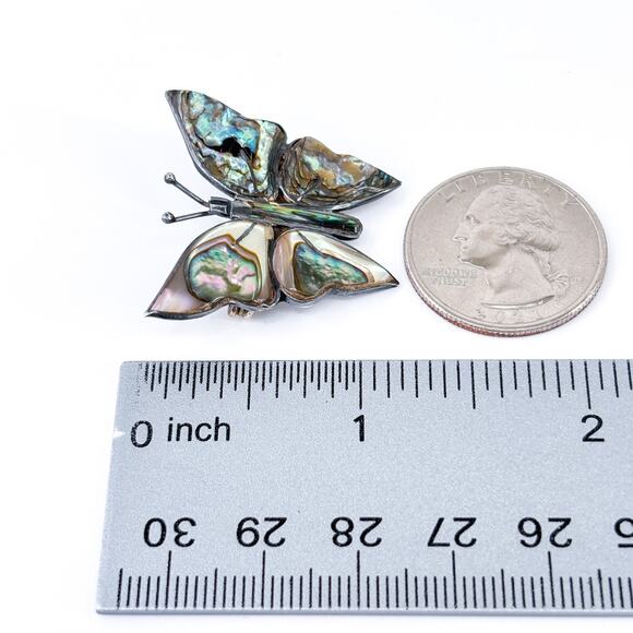 Vintage Mexico AM Taxco Sterling Silver 925 Abalone Butterfly Brooch Pin - Picture 7 of 7
